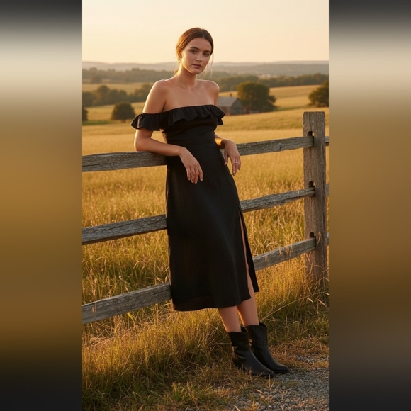 NWT Reformation Spaulding in Black Linen Slit Midi Tank Dress 2 $248